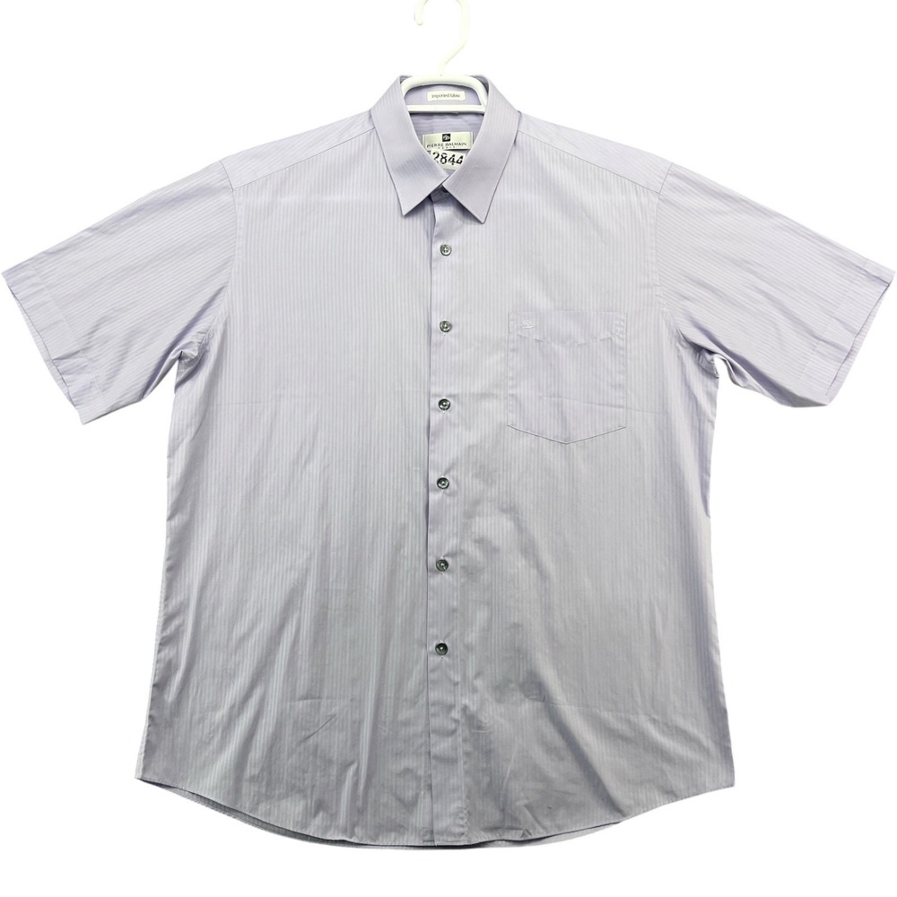 Pierre Balmain Paris Mens Short Sleeve Button Up Shirt Lavender Pinstripe Sz L